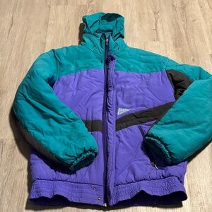 Vintage Women's Teal and Purple Puffer Jacket